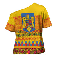 Romania Merry Christmas Cross Shoulder Shirt Romania Emblem Traditional Folk Art - Wonder Print Shop