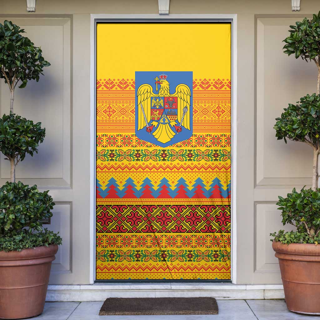 Romania Merry Christmas Door Cover Romania Emblem Traditional Folk Art - Wonder Print Shop