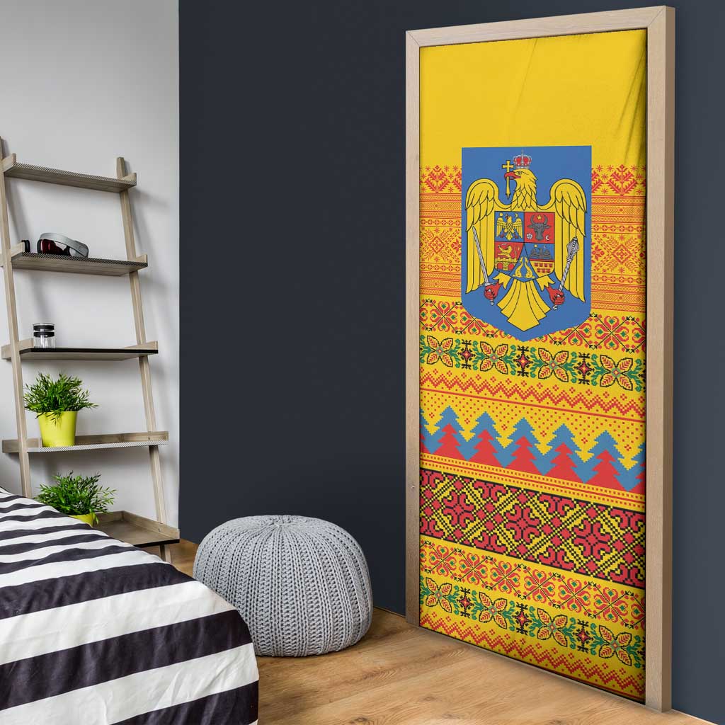 Romania Merry Christmas Door Cover Romania Emblem Traditional Folk Art - Wonder Print Shop
