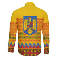 Romania Merry Christmas Family Matching Off The Shoulder Long Sleeve Dress and Hawaiian Shirt Romania Emblem Traditional Folk Art - Wonder Print Shop