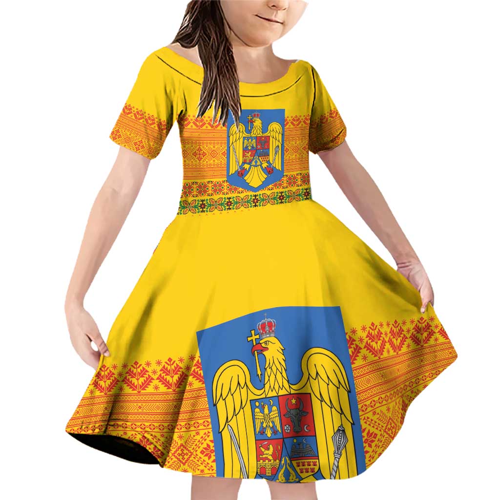 Romania Merry Christmas Family Matching Off Shoulder Short Dress and Hawaiian Shirt Romania Emblem Traditional Folk Art - Wonder Print Shop