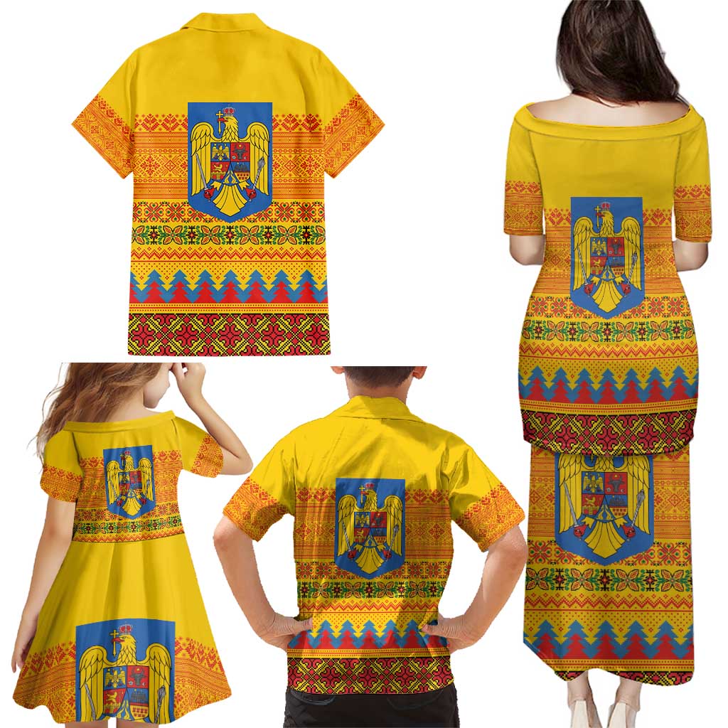 Romania Merry Christmas Family Matching Puletasi and Hawaiian Shirt Romania Emblem Traditional Folk Art - Wonder Print Shop