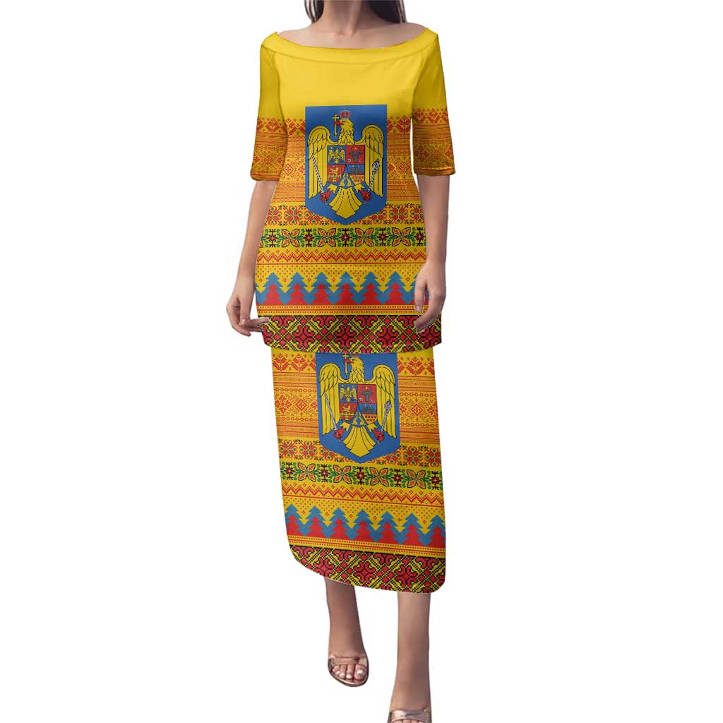 Romania Merry Christmas Family Matching Puletasi and Hawaiian Shirt Romania Emblem Traditional Folk Art - Wonder Print Shop