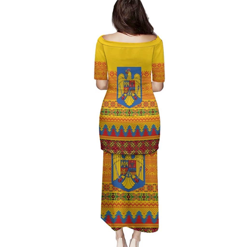 Romania Merry Christmas Family Matching Puletasi and Hawaiian Shirt Romania Emblem Traditional Folk Art - Wonder Print Shop