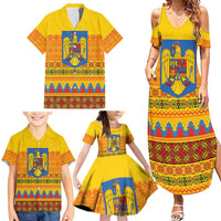 Romania Merry Christmas Family Matching Summer Maxi Dress and Hawaiian Shirt Romania Emblem Traditional Folk Art - Wonder Print Shop