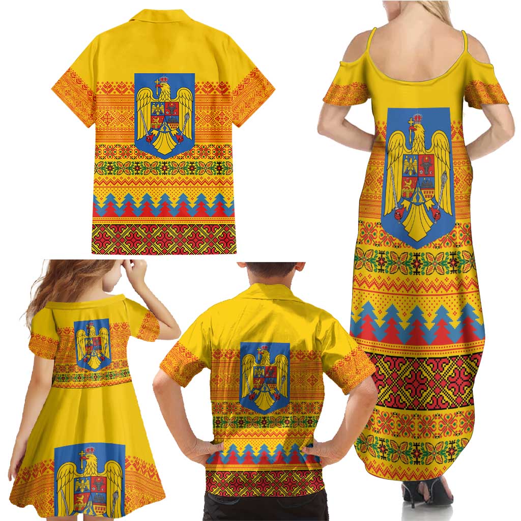 Romania Merry Christmas Family Matching Summer Maxi Dress and Hawaiian Shirt Romania Emblem Traditional Folk Art - Wonder Print Shop