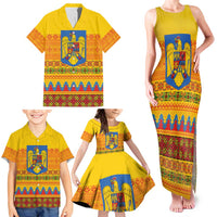 Romania Merry Christmas Family Matching Tank Maxi Dress and Hawaiian Shirt Romania Emblem Traditional Folk Art - Wonder Print Shop