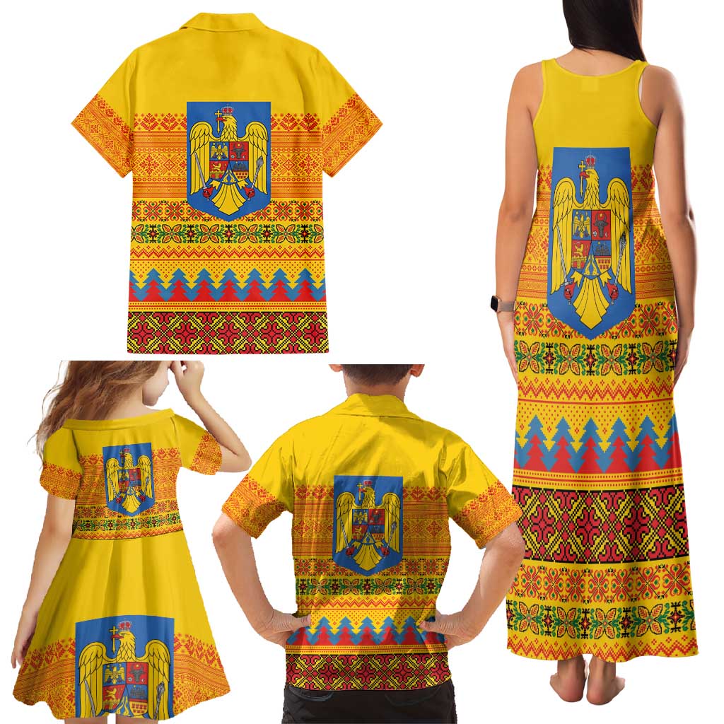 Romania Merry Christmas Family Matching Tank Maxi Dress and Hawaiian Shirt Romania Emblem Traditional Folk Art - Wonder Print Shop