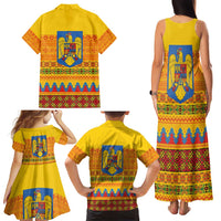 Romania Merry Christmas Family Matching Tank Maxi Dress and Hawaiian Shirt Romania Emblem Traditional Folk Art - Wonder Print Shop