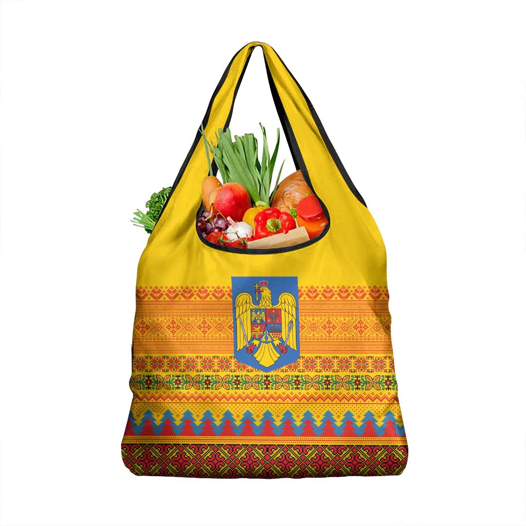 Romania Merry Christmas Grocery Bag Romania Emblem Traditional Folk Art - Wonder Print Shop