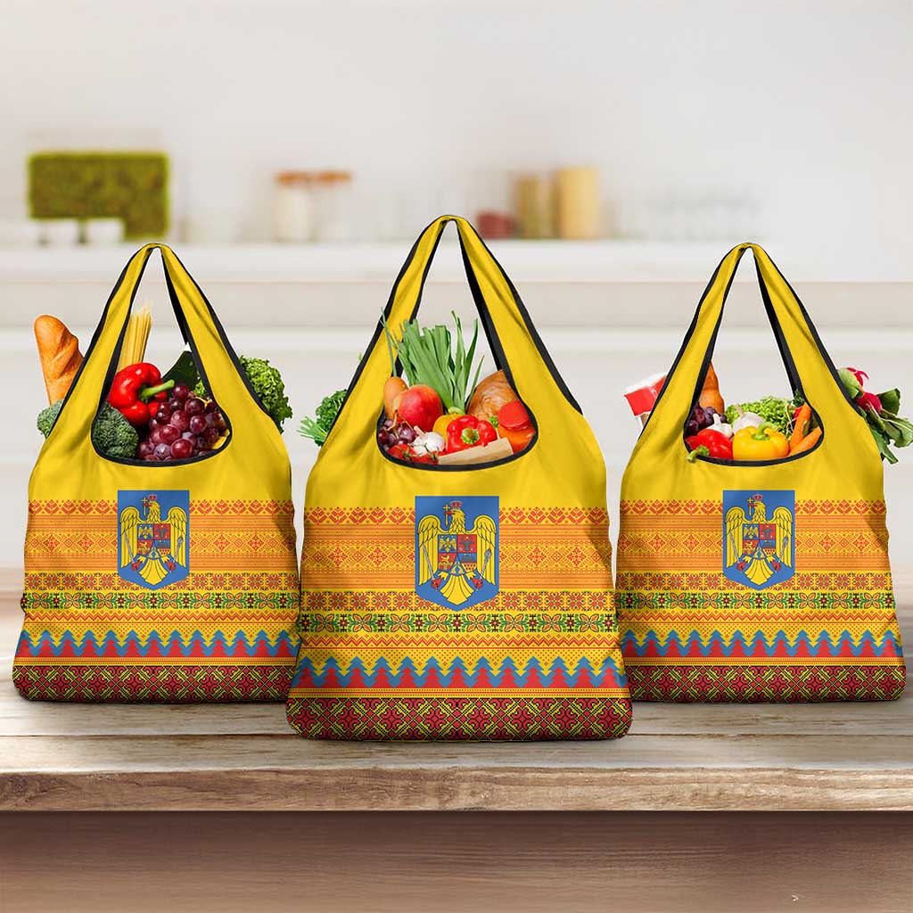Romania Merry Christmas Grocery Bag Romania Emblem Traditional Folk Art - Wonder Print Shop