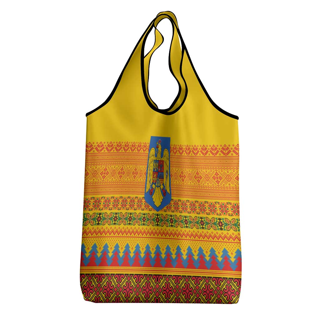 Romania Merry Christmas Grocery Bag Romania Emblem Traditional Folk Art - Wonder Print Shop