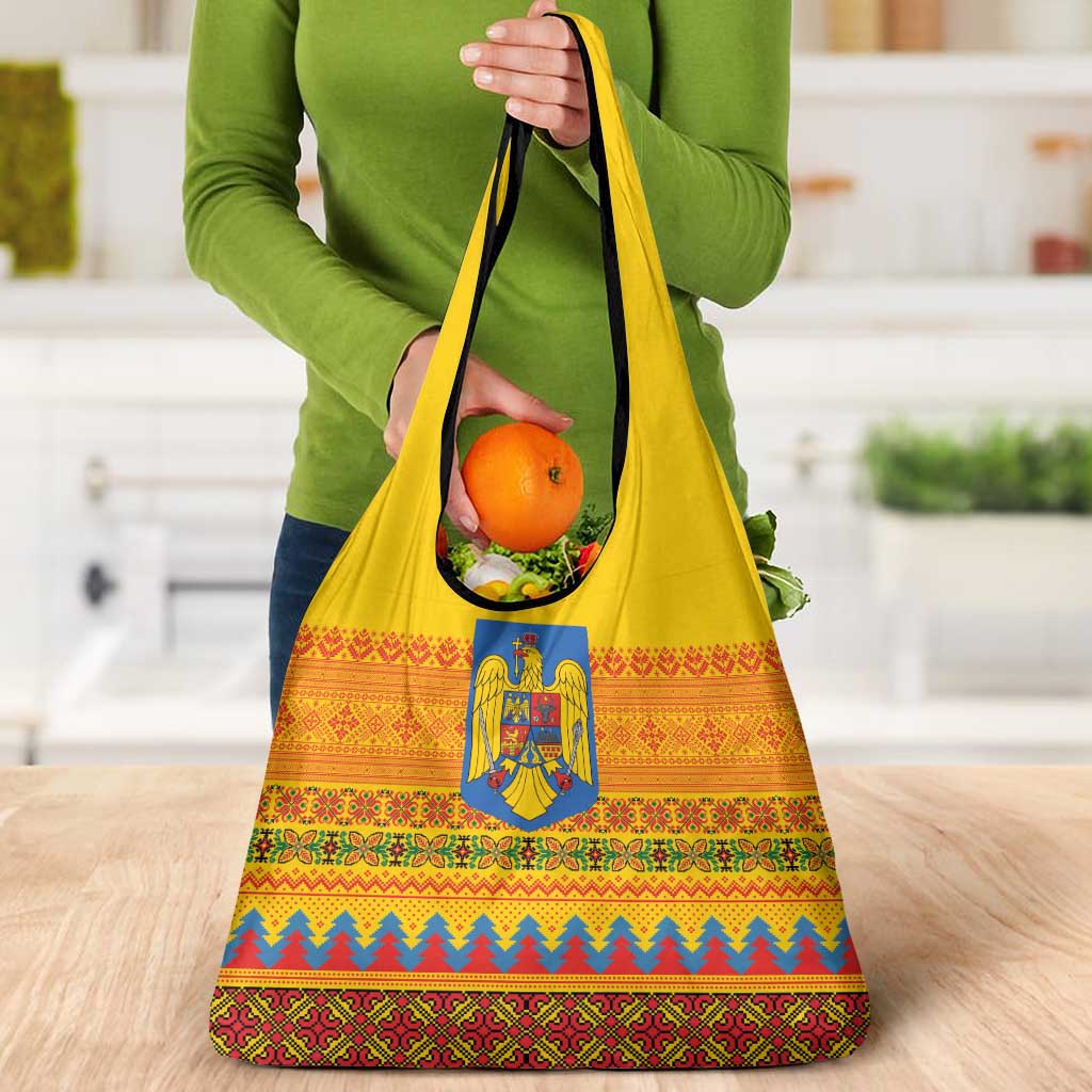 Romania Merry Christmas Grocery Bag Romania Emblem Traditional Folk Art - Wonder Print Shop