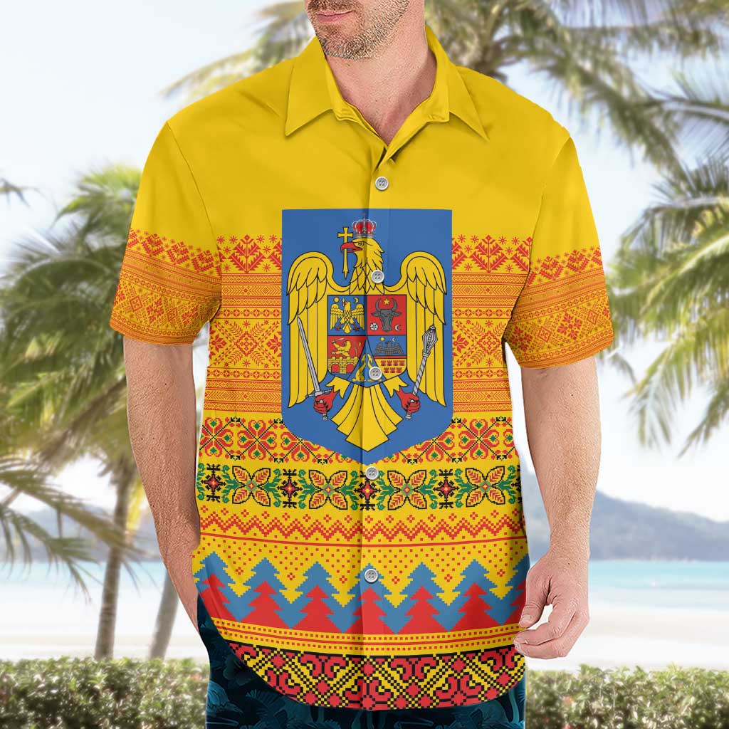 Romania Merry Christmas Hawaiian Shirt Romania Emblem Traditional Folk Art - Wonder Print Shop