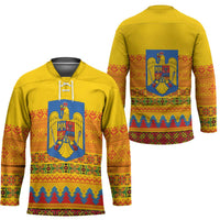 Romania Merry Christmas Hockey Jersey Romania Emblem Traditional Folk Art - Wonder Print Shop