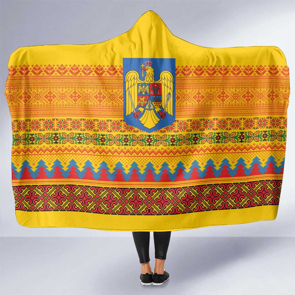 Romania Merry Christmas Hooded Blanket Romania Emblem Traditional Folk Art - Wonder Print Shop
