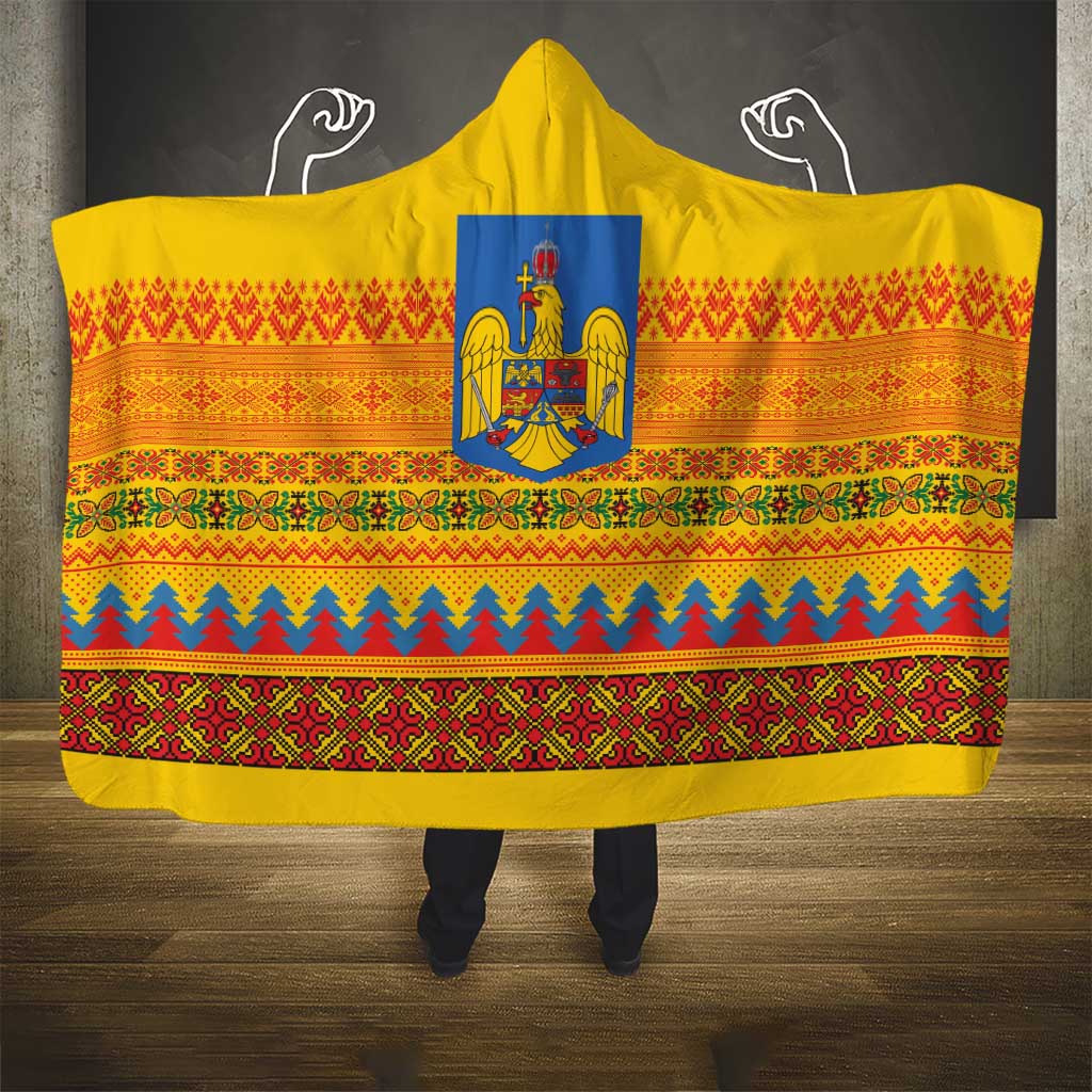 Romania Merry Christmas Hooded Blanket Romania Emblem Traditional Folk Art - Wonder Print Shop