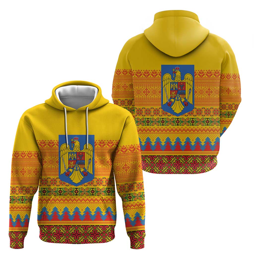 Romania Merry Christmas Hoodie Romania Emblem Traditional Folk Art - Wonder Print Shop