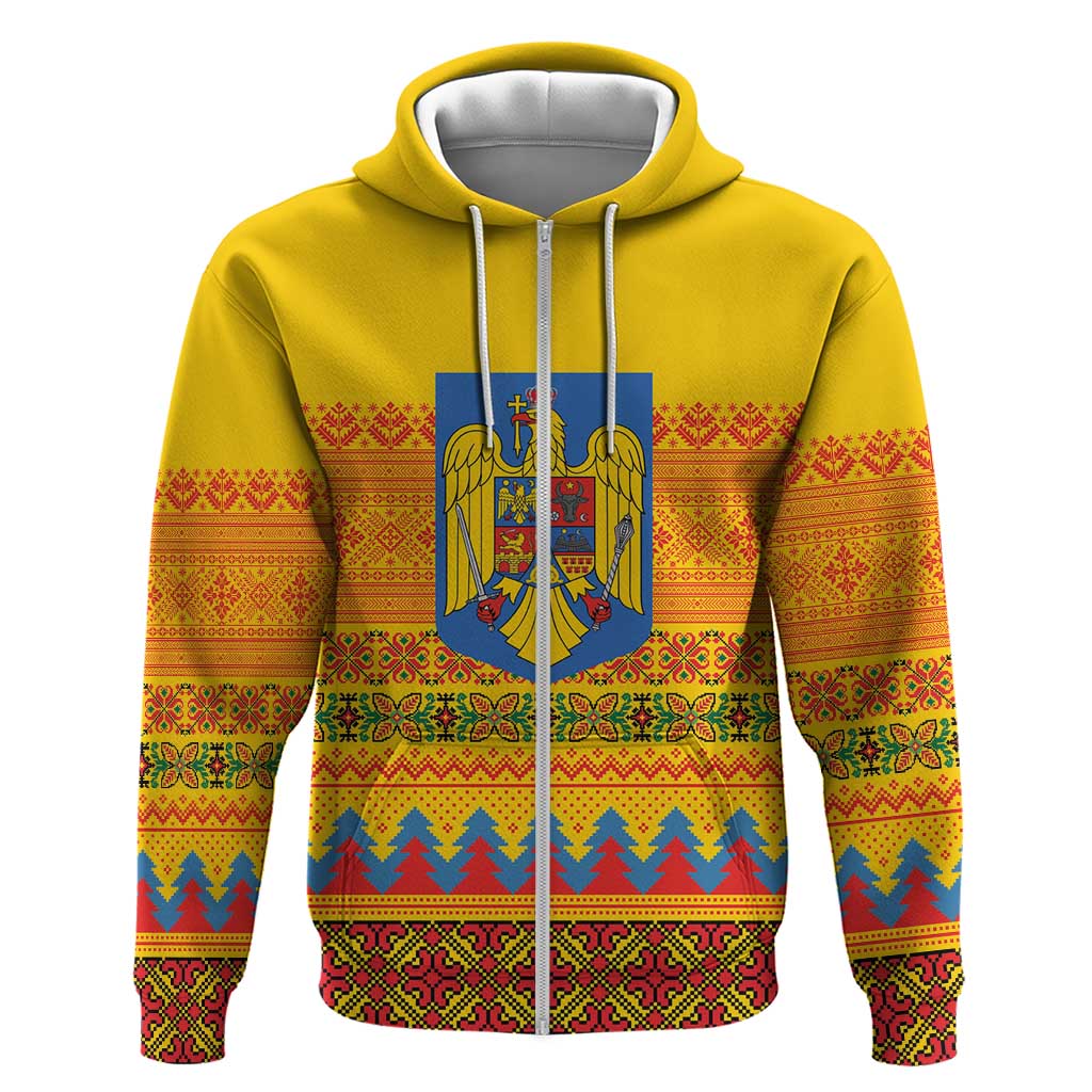 Romania Merry Christmas Hoodie Romania Emblem Traditional Folk Art - Wonder Print Shop