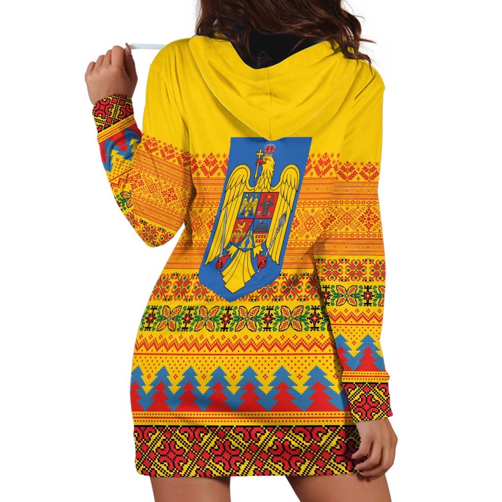 Romania Merry Christmas Hoodie Dress Romania Emblem Traditional Folk Art - Wonder Print Shop