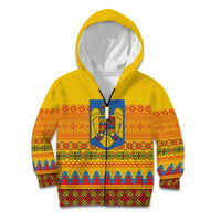 Romania Merry Christmas Kid Hoodie Romania Emblem Traditional Folk Art - Wonder Print Shop