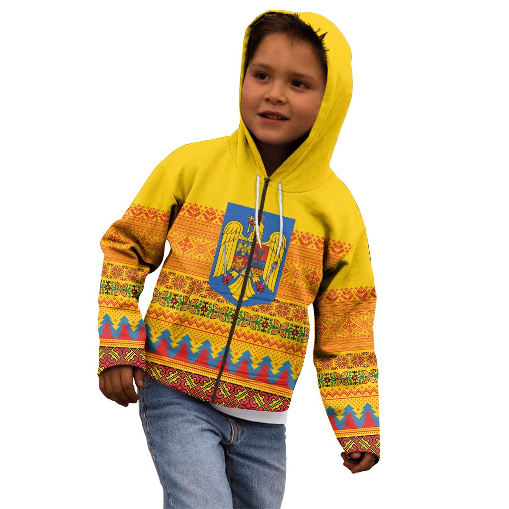 Romania Merry Christmas Kid Hoodie Romania Emblem Traditional Folk Art - Wonder Print Shop
