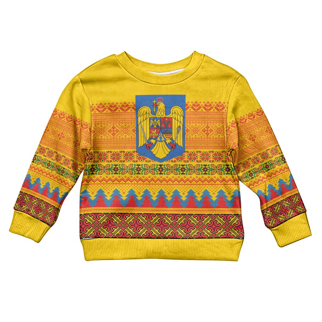 Romania Merry Christmas Kid Ugly Christmas Sweater Romania Emblem Traditional Folk Art - Wonder Print Shop