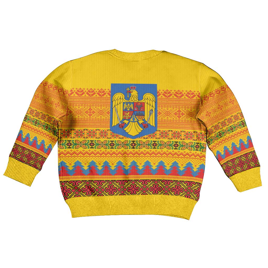 Romania Merry Christmas Kid Ugly Christmas Sweater Romania Emblem Traditional Folk Art - Wonder Print Shop