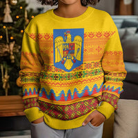 Romania Merry Christmas Kid Ugly Christmas Sweater Romania Emblem Traditional Folk Art - Wonder Print Shop