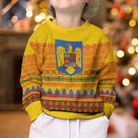 Romania Merry Christmas Kid Ugly Christmas Sweater Romania Emblem Traditional Folk Art - Wonder Print Shop