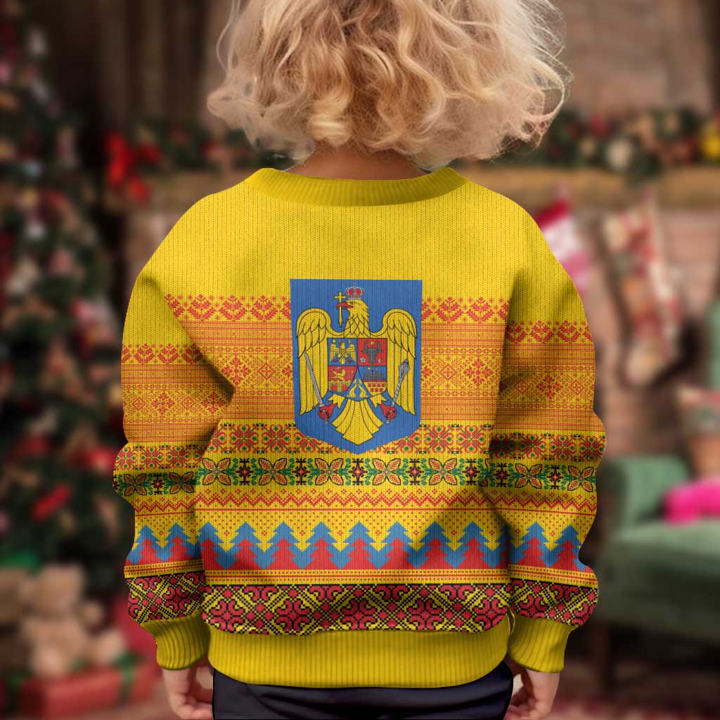 Romania Merry Christmas Kid Ugly Christmas Sweater Romania Emblem Traditional Folk Art - Wonder Print Shop
