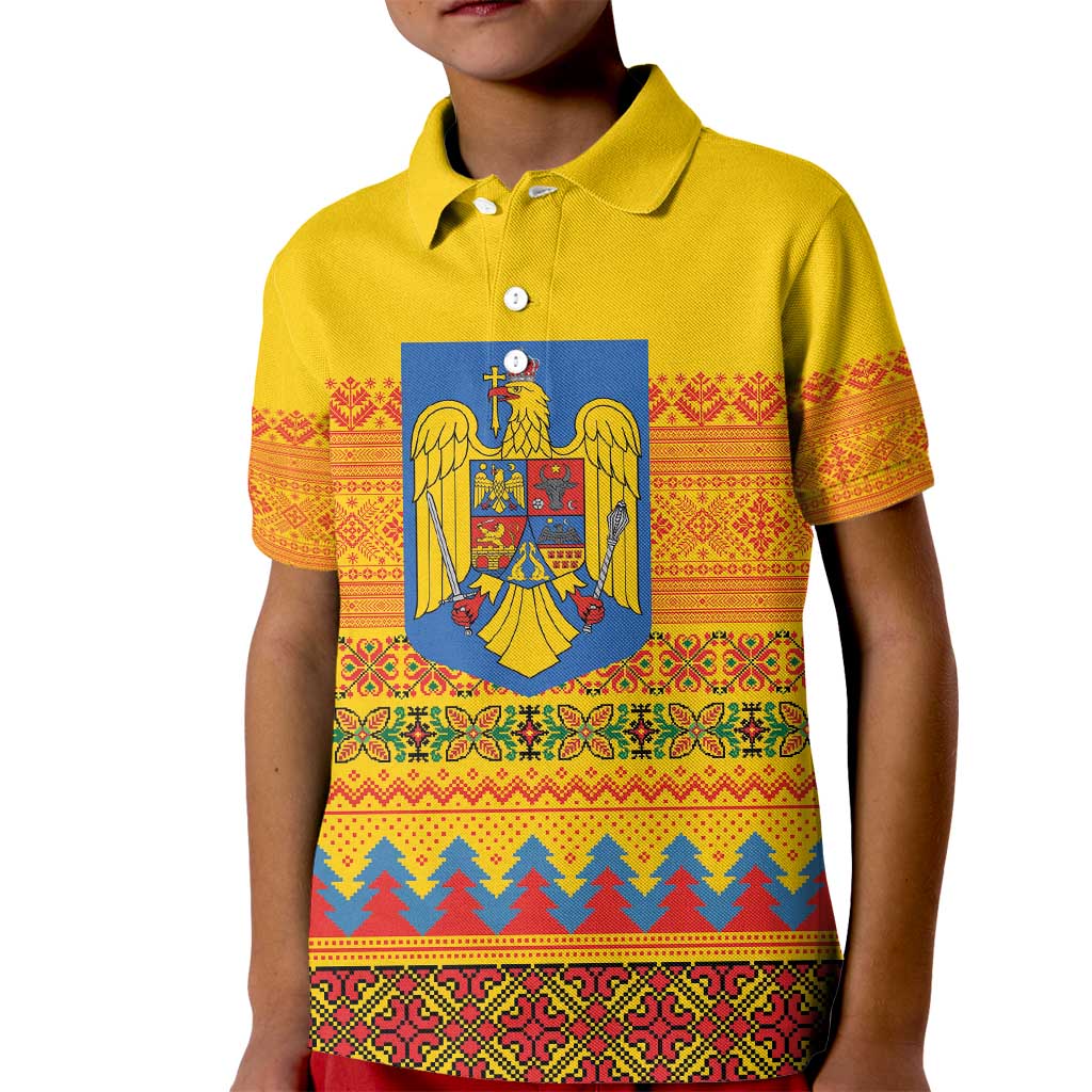 Romania Merry Christmas Kid Polo Shirt Romania Emblem Traditional Folk Art - Wonder Print Shop
