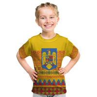 Romania Merry Christmas Kid T Shirt Romania Emblem Traditional Folk Art - Wonder Print Shop