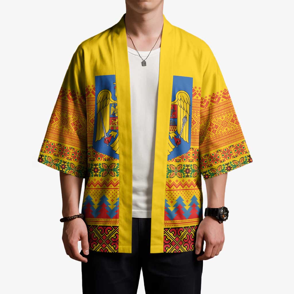 Romania Merry Christmas Kimono Romania Emblem Traditional Folk Art - Wonder Print Shop