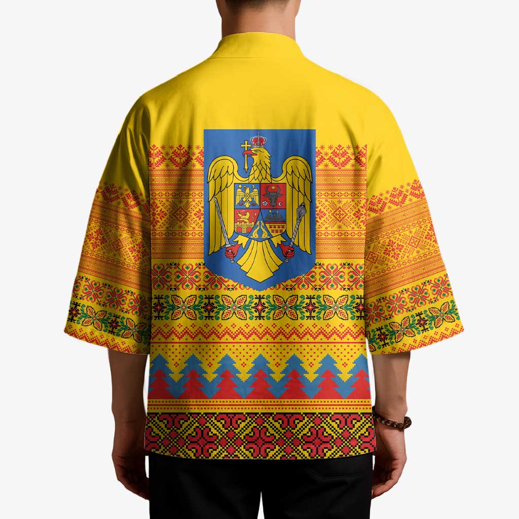 Romania Merry Christmas Kimono Romania Emblem Traditional Folk Art - Wonder Print Shop