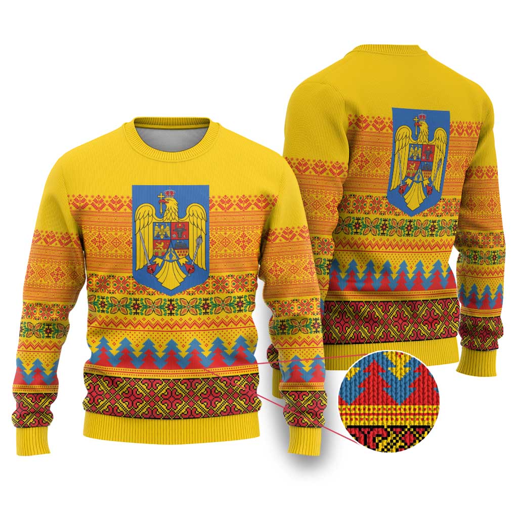 Romania Merry Christmas Ugly Christmas Sweater Romania Emblem Traditional Folk Art - Wonder Print Shop