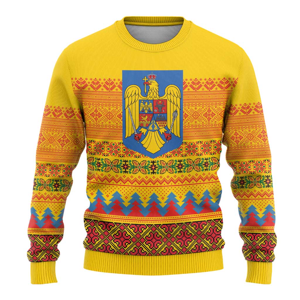 Romania Merry Christmas Ugly Christmas Sweater Romania Emblem Traditional Folk Art - Wonder Print Shop