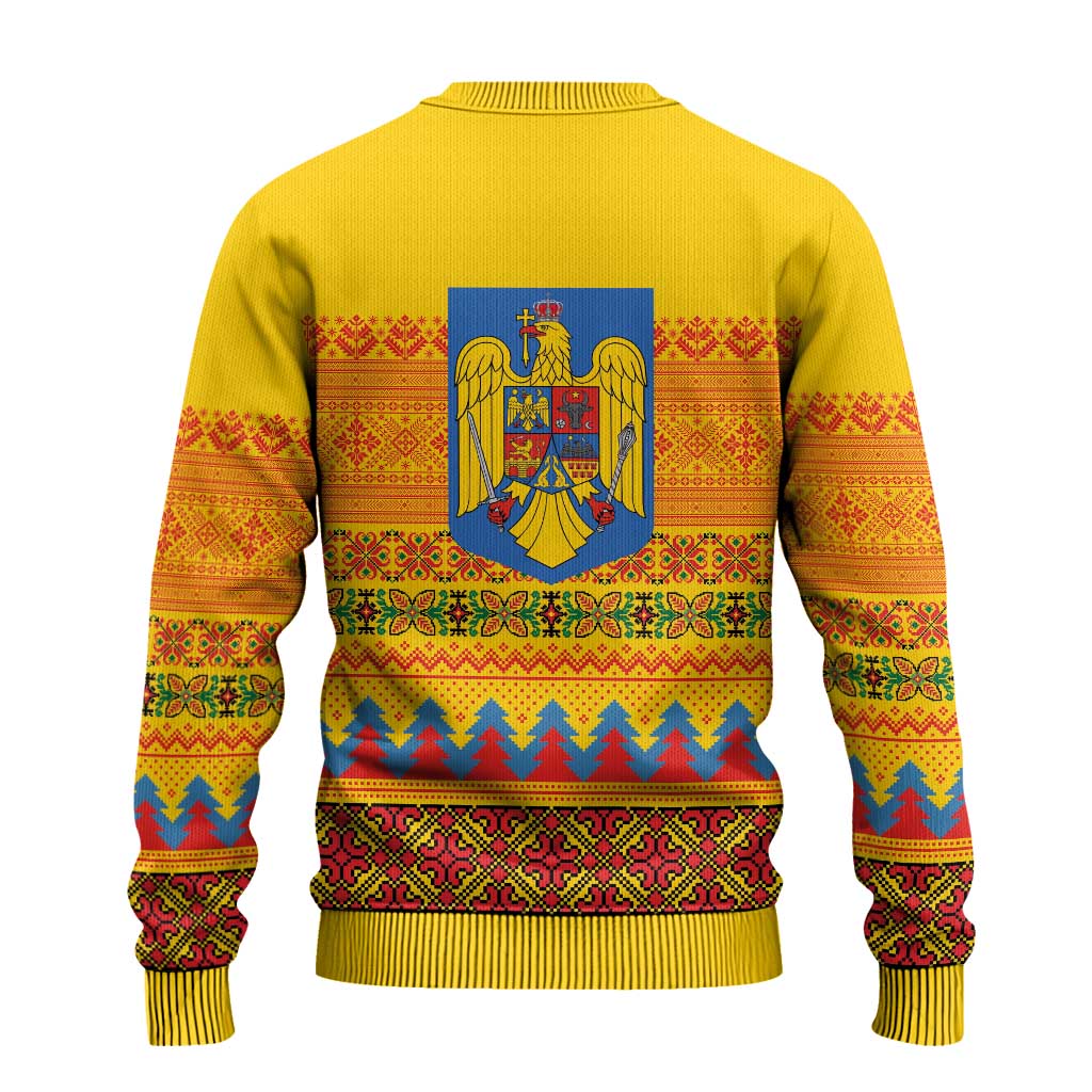 Romania Merry Christmas Ugly Christmas Sweater Romania Emblem Traditional Folk Art - Wonder Print Shop