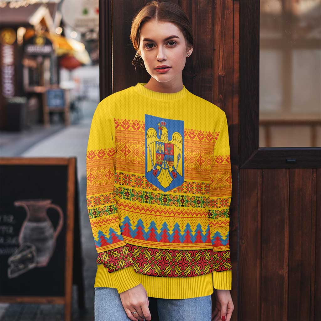 Romania Merry Christmas Ugly Christmas Sweater Romania Emblem Traditional Folk Art - Wonder Print Shop