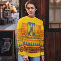 Romania Merry Christmas Ugly Christmas Sweater Romania Emblem Traditional Folk Art - Wonder Print Shop