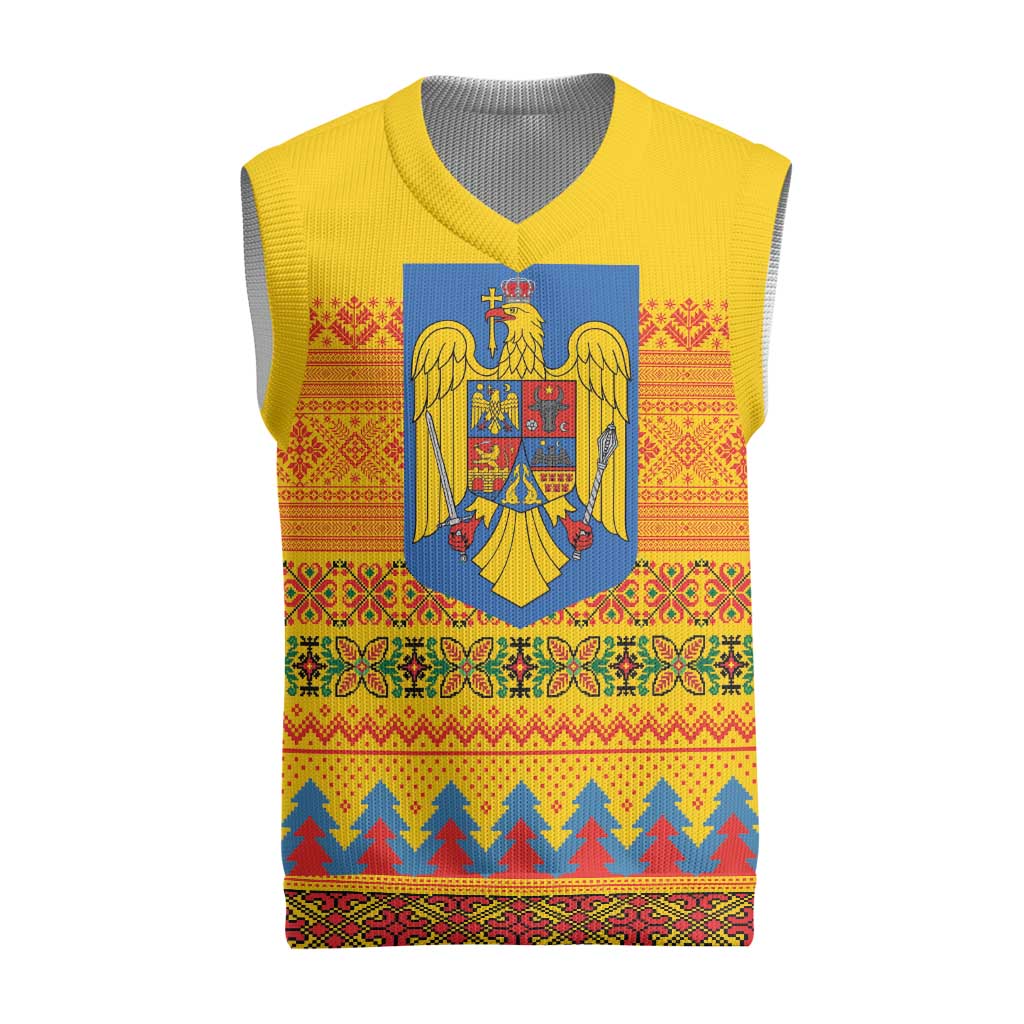 Romania Merry Christmas Knitted V-Neck Vest Romania Emblem Traditional Folk Art - Wonder Print Shop