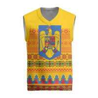Romania Merry Christmas Knitted V-Neck Vest Romania Emblem Traditional Folk Art - Wonder Print Shop