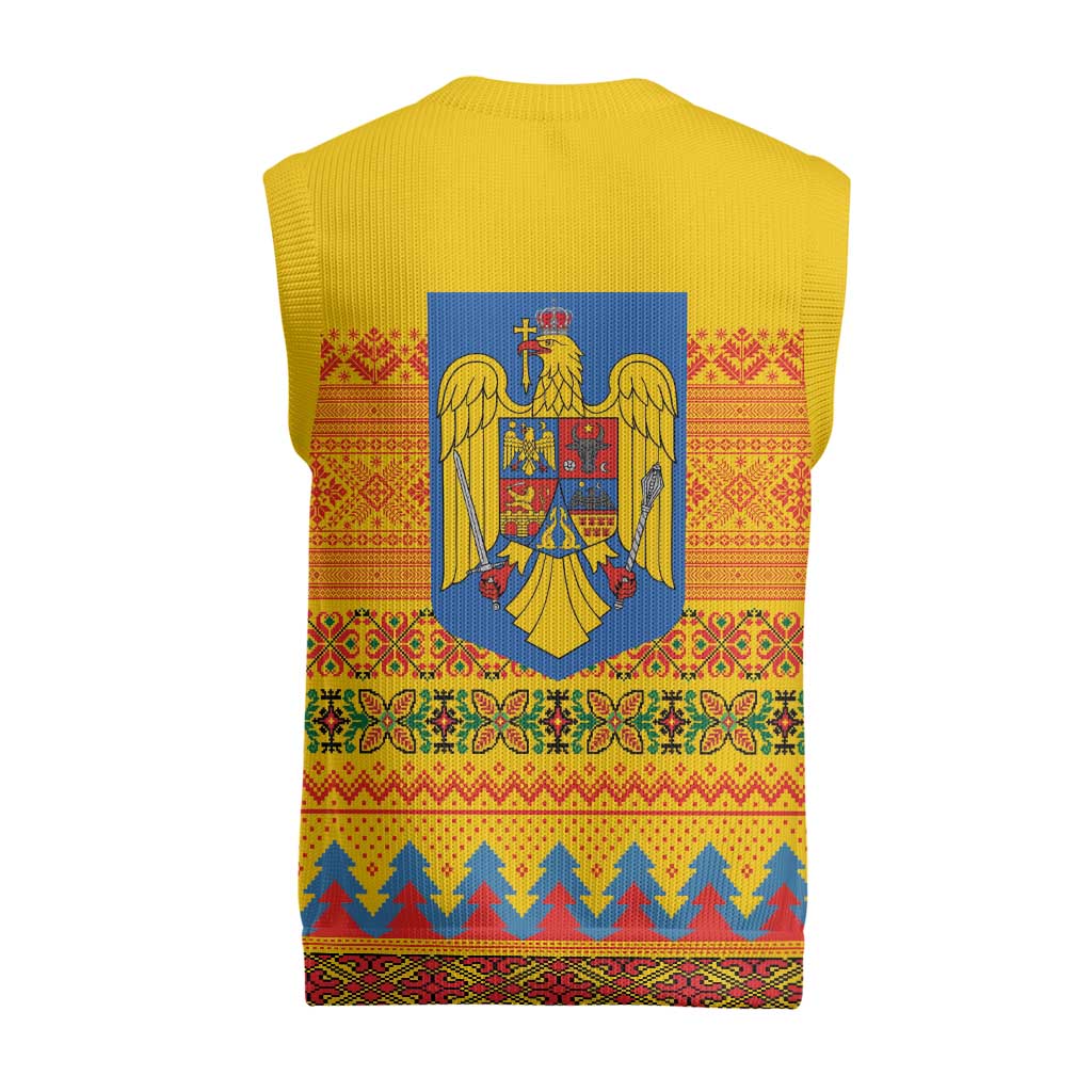 Romania Merry Christmas Knitted V-Neck Vest Romania Emblem Traditional Folk Art - Wonder Print Shop