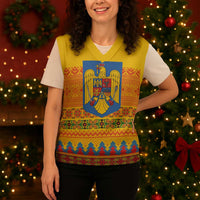 Romania Merry Christmas Knitted V-Neck Vest Romania Emblem Traditional Folk Art - Wonder Print Shop