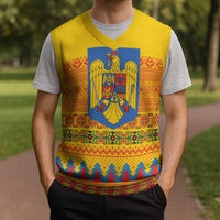 Romania Merry Christmas Knitted V-Neck Vest Romania Emblem Traditional Folk Art - Wonder Print Shop