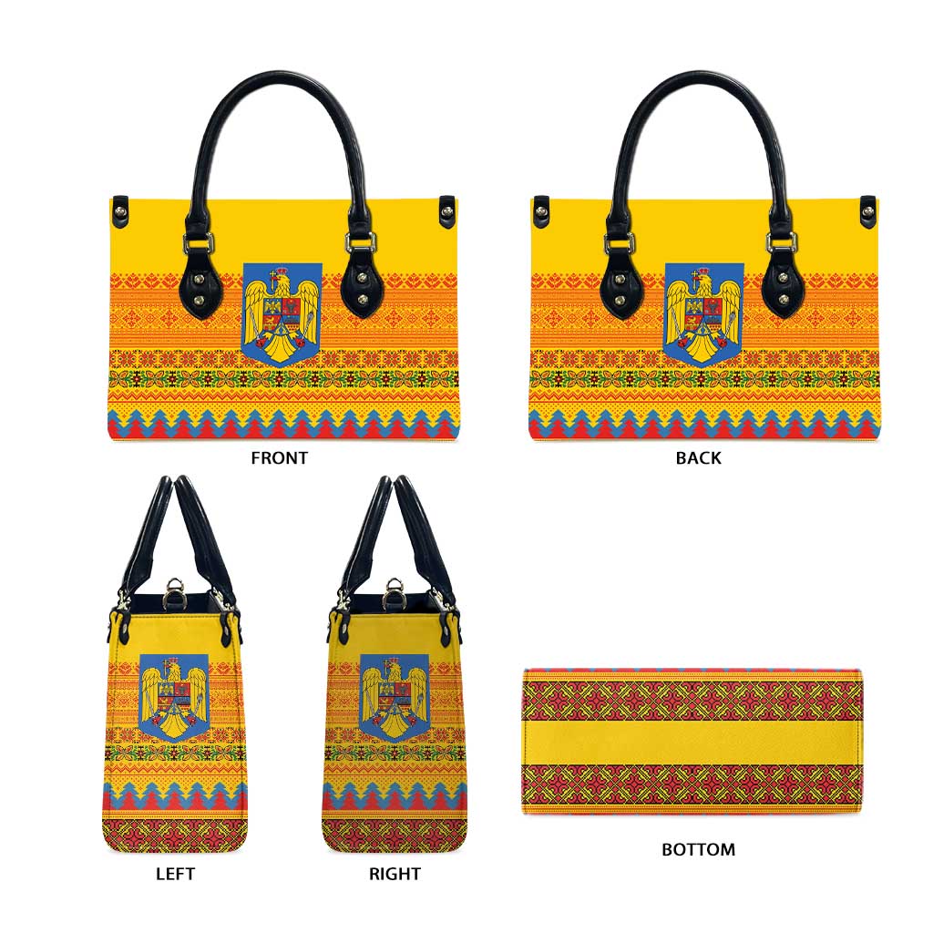 Romania Merry Christmas Leather Bag Romania Emblem Traditional Folk Art - Wonder Print Shop