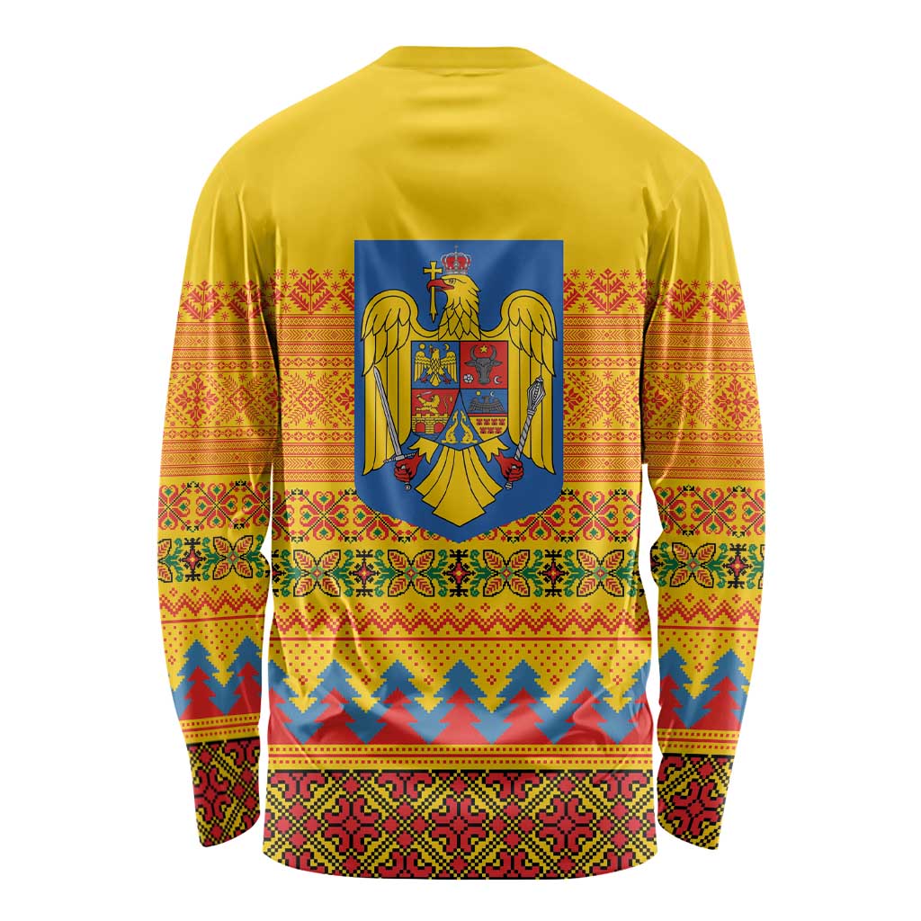 Romania Merry Christmas Long Sleeve Shirt Romania Emblem Traditional Folk Art - Wonder Print Shop