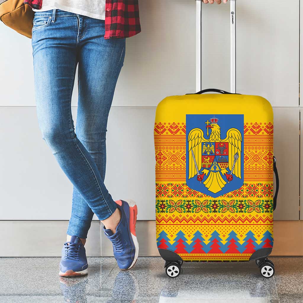 Romania Merry Christmas Luggage Cover Romania Emblem Traditional Folk Art - Wonder Print Shop