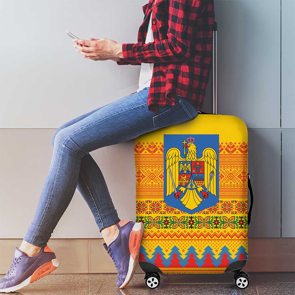Romania Merry Christmas Luggage Cover Romania Emblem Traditional Folk Art - Wonder Print Shop