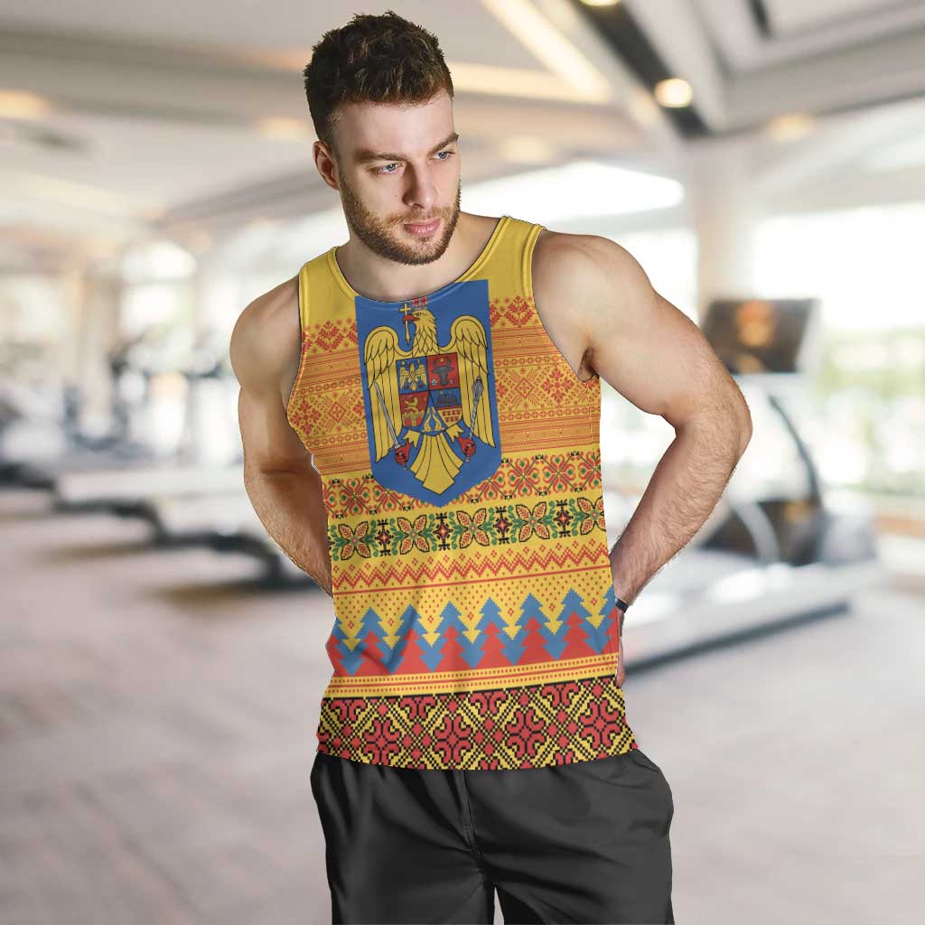 Romania Merry Christmas Men Tank Top Romania Emblem Traditional Folk Art - Wonder Print Shop